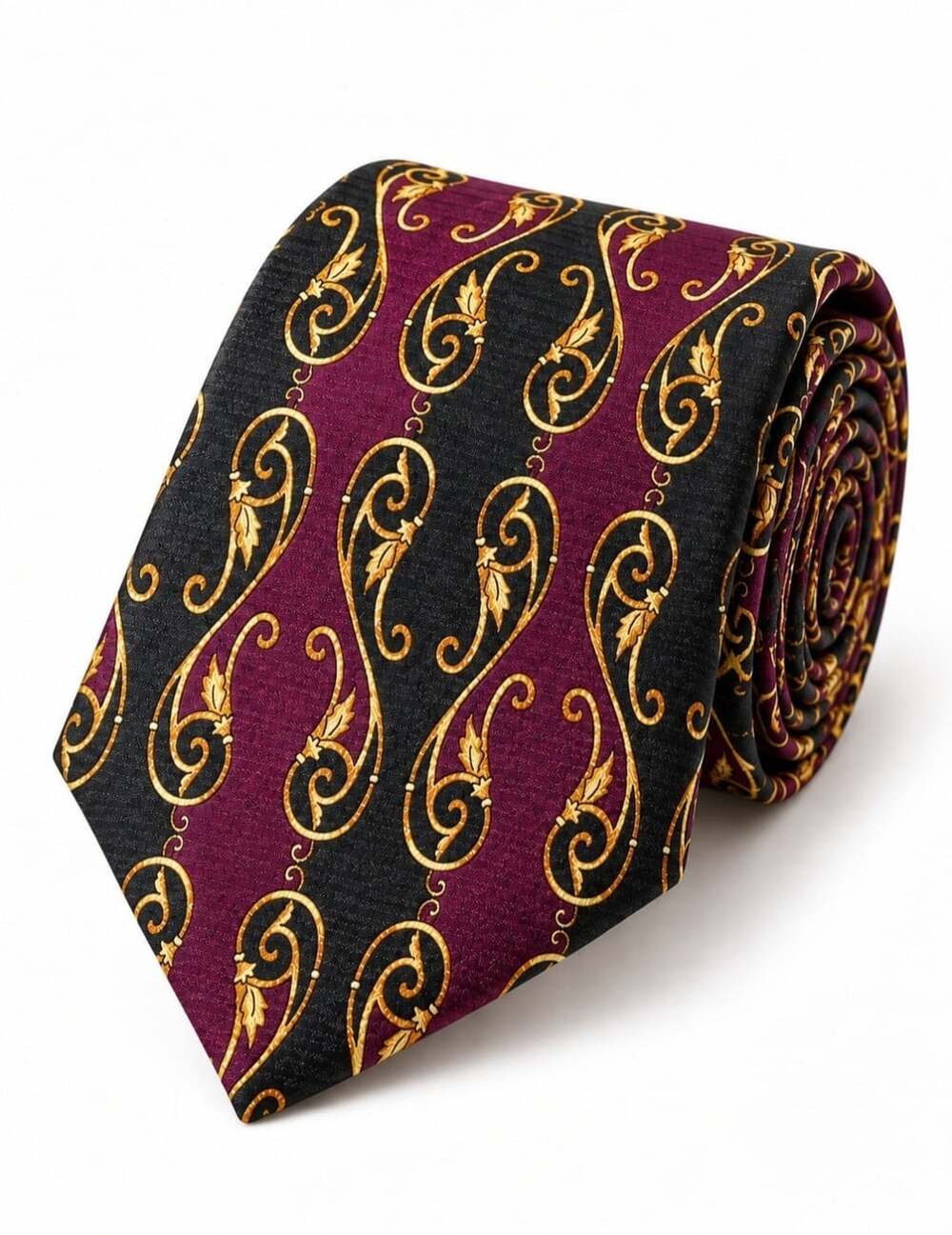 Fratelli Moda 100% Silk Tie Handmade Italy Burgundy Gold Paisley Mens Necktie